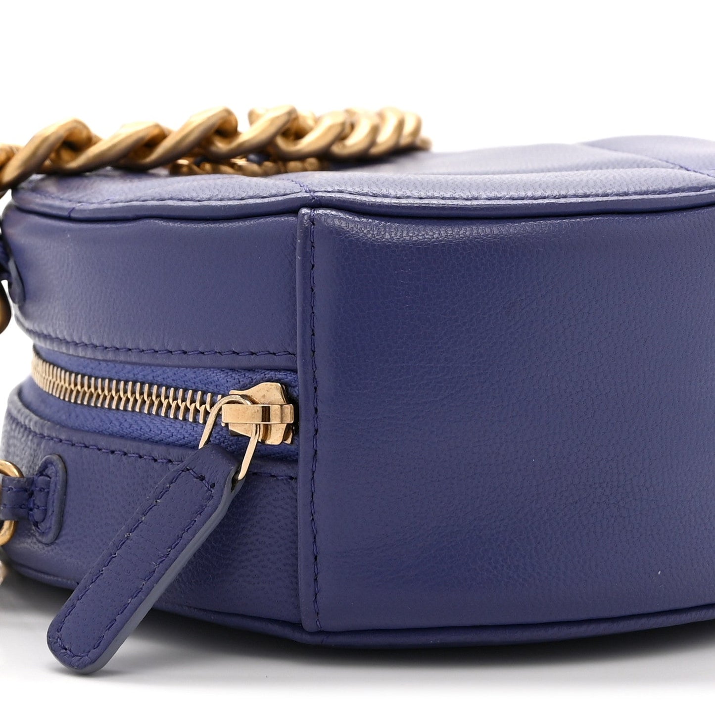 Lambskin Quilted Chanel 19 Round Clutch With Chain Purple