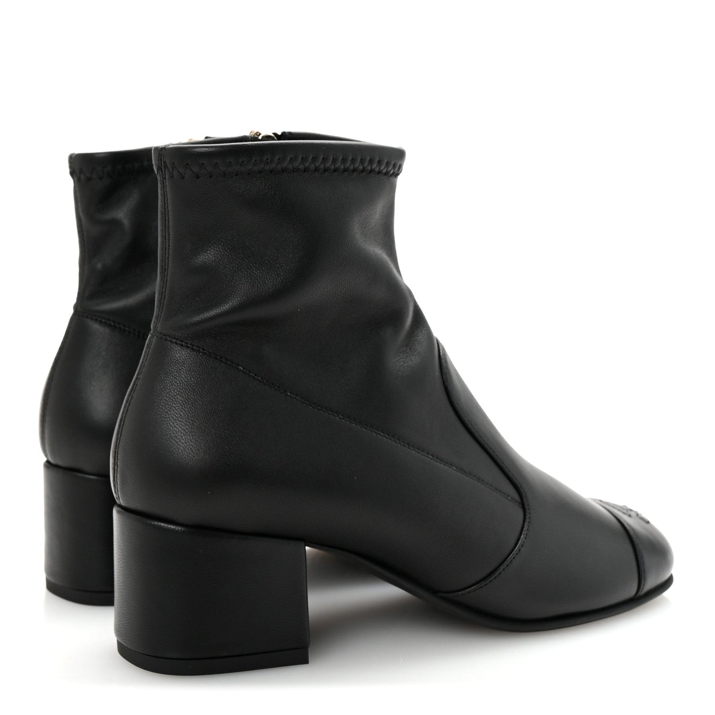 Stretch Lambskin Cap Toe CC Short Boots 35 Black