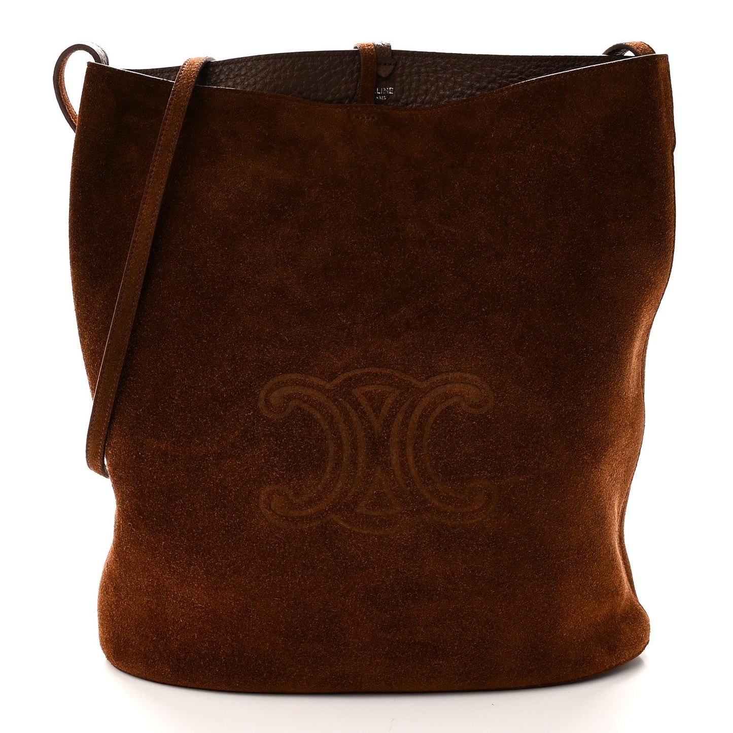 Suede Calfskin Reversible Triomphe Bucket Bag Brown