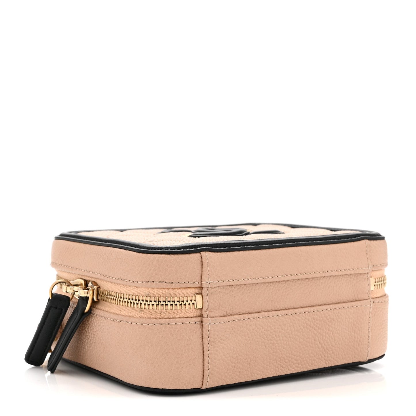 Caviar Quilted Small CC Filigree Vanity Case Beige Black