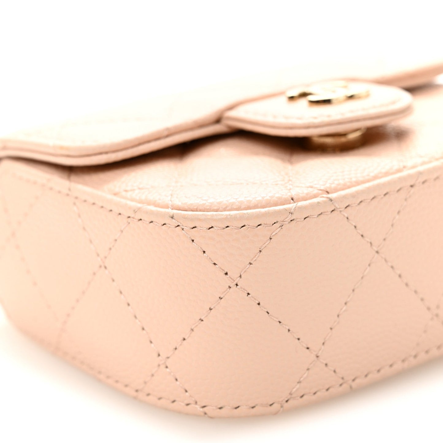 Caviar Quilted Mini Clutch With Chain Light Beige