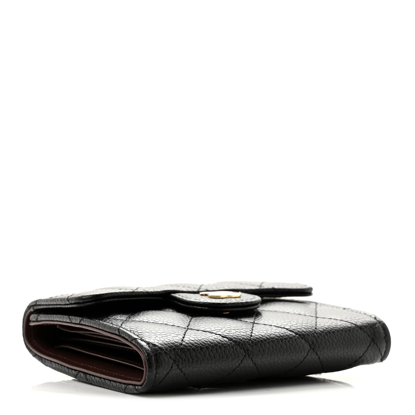 Caviar Quilted Compact Flap Wallet Black