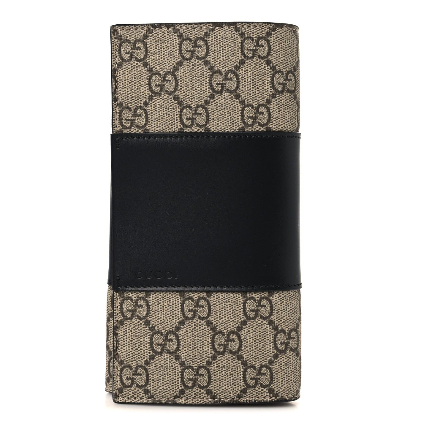 GG Supreme Monogram Selleria Calfskin Flap Wallet Beige Ebony Black
