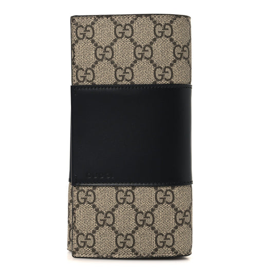GG Supreme Monogram Selleria Calfskin Flap Wallet Beige Ebony Black