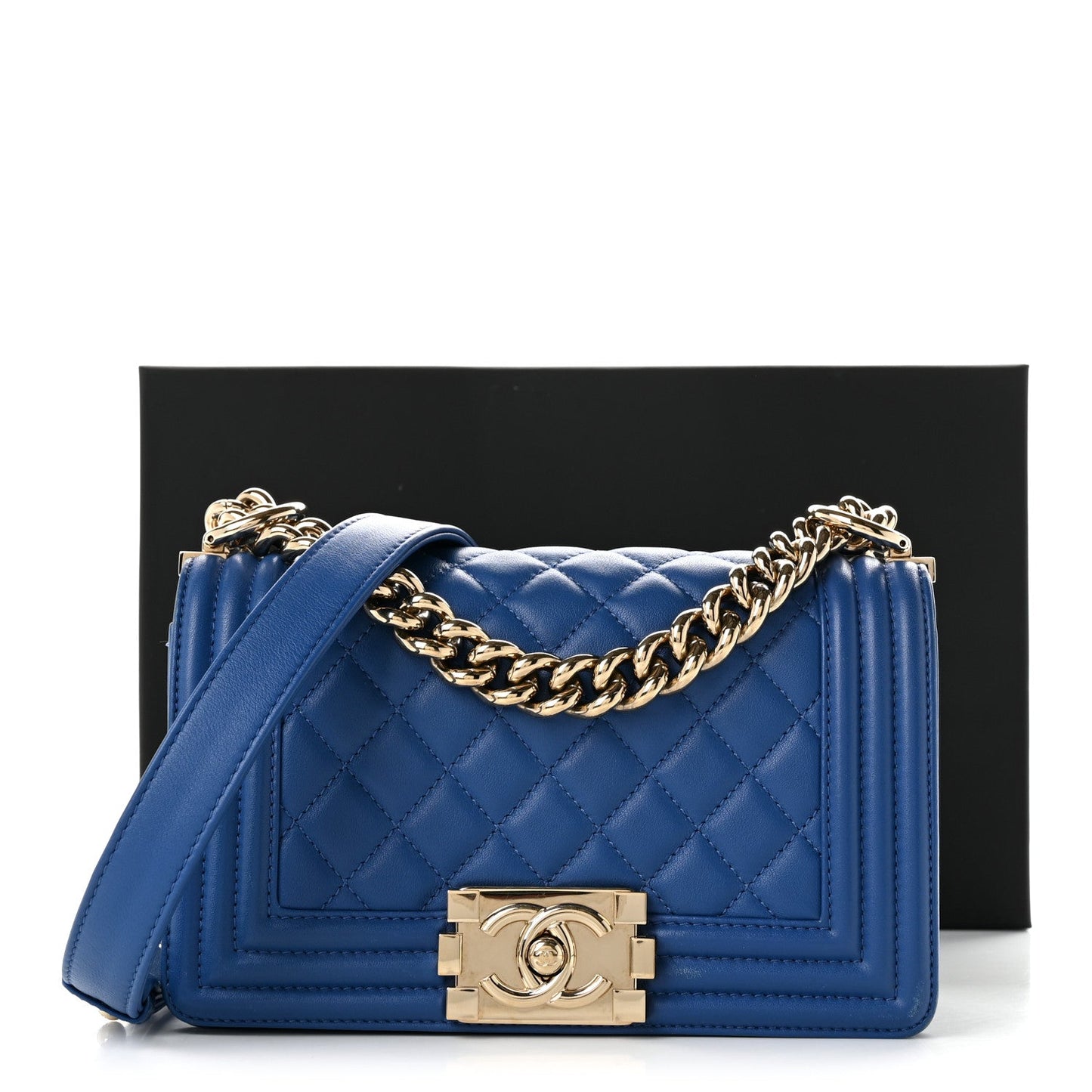 Lambskin Quilted Small Boy Flap Blue