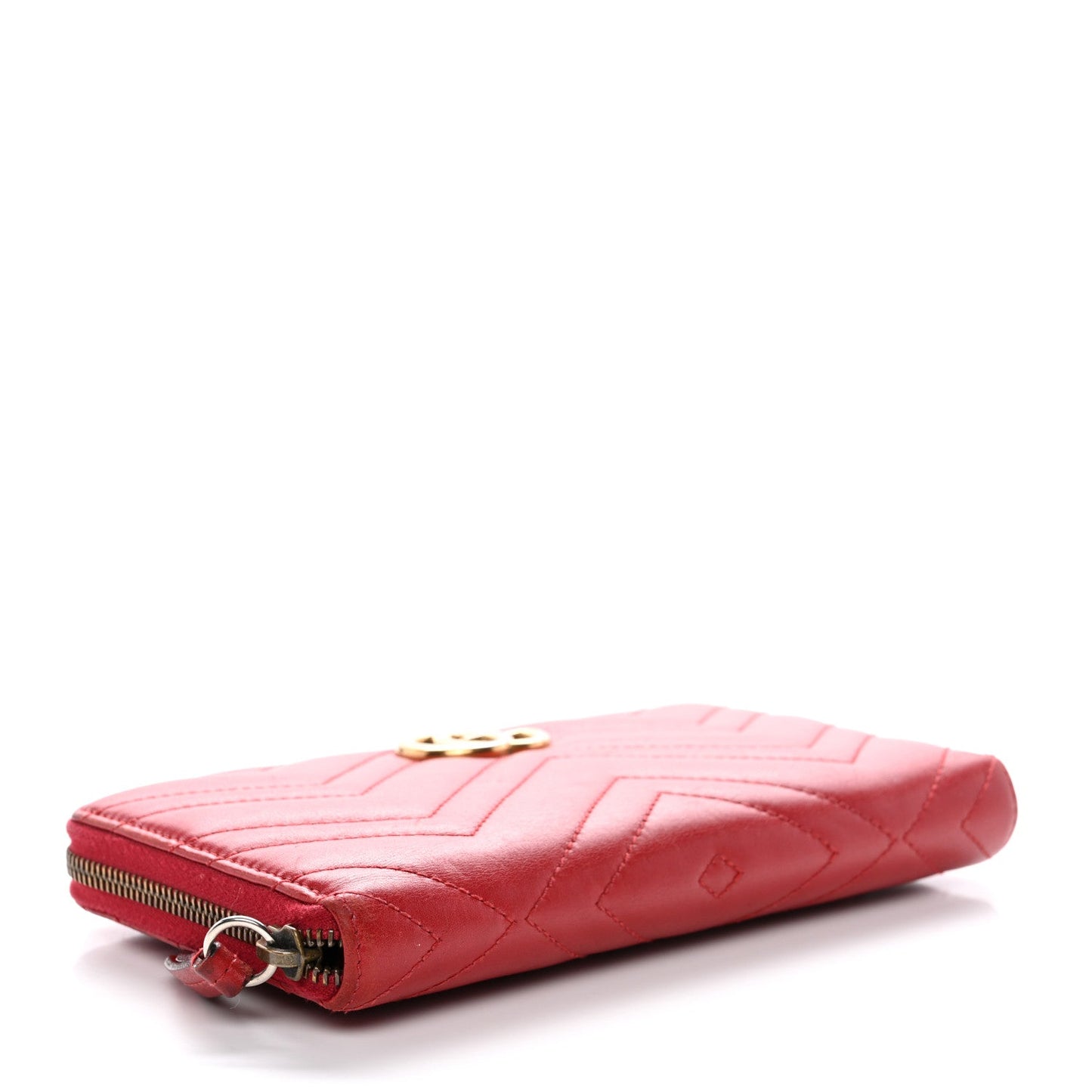 Calfskin Matelasse GG Marmont Zip Around Wallet Hibiscus Red