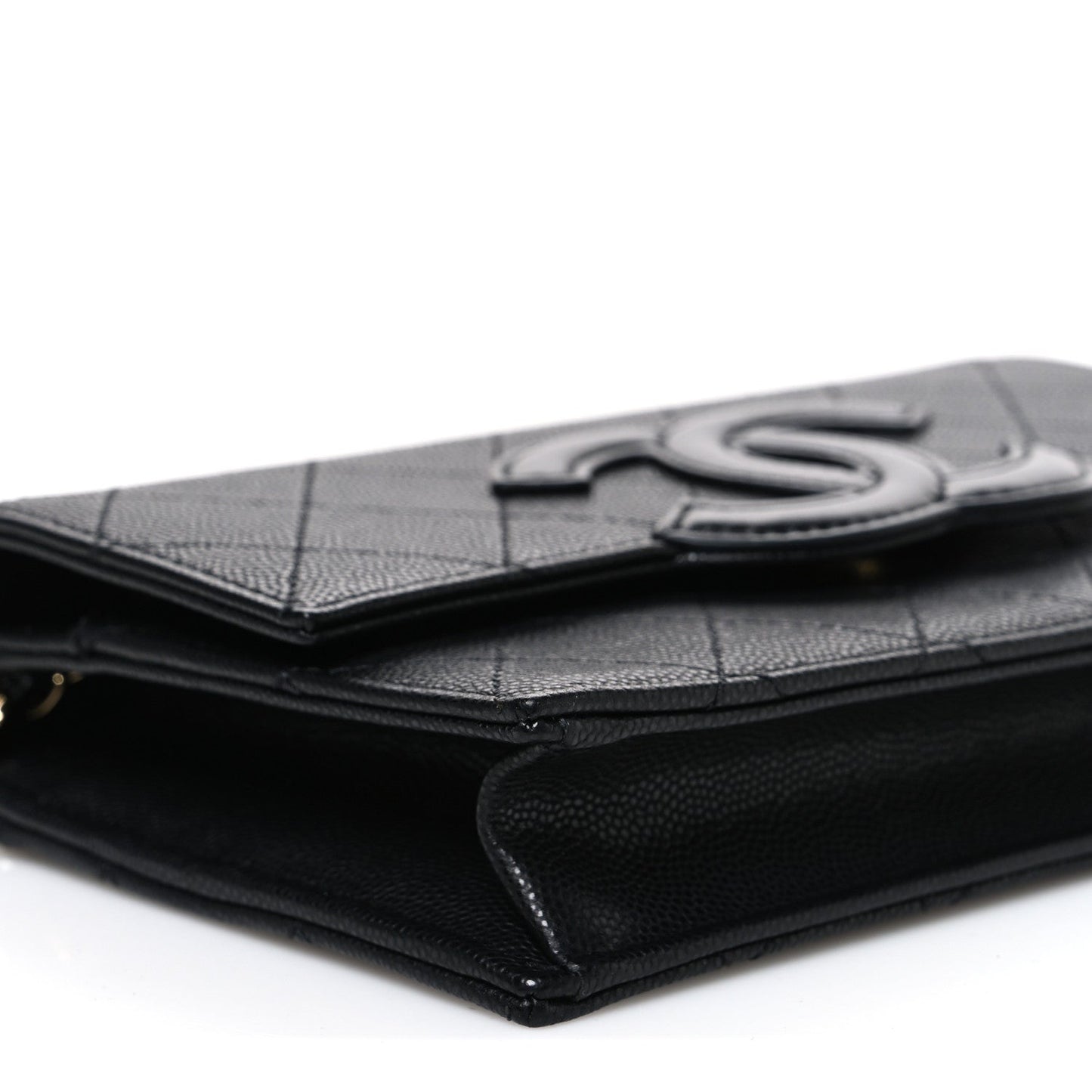 Shiny Caviar Lambskin Quilted CC Neo Filigree Wallet on Chain WOC Black