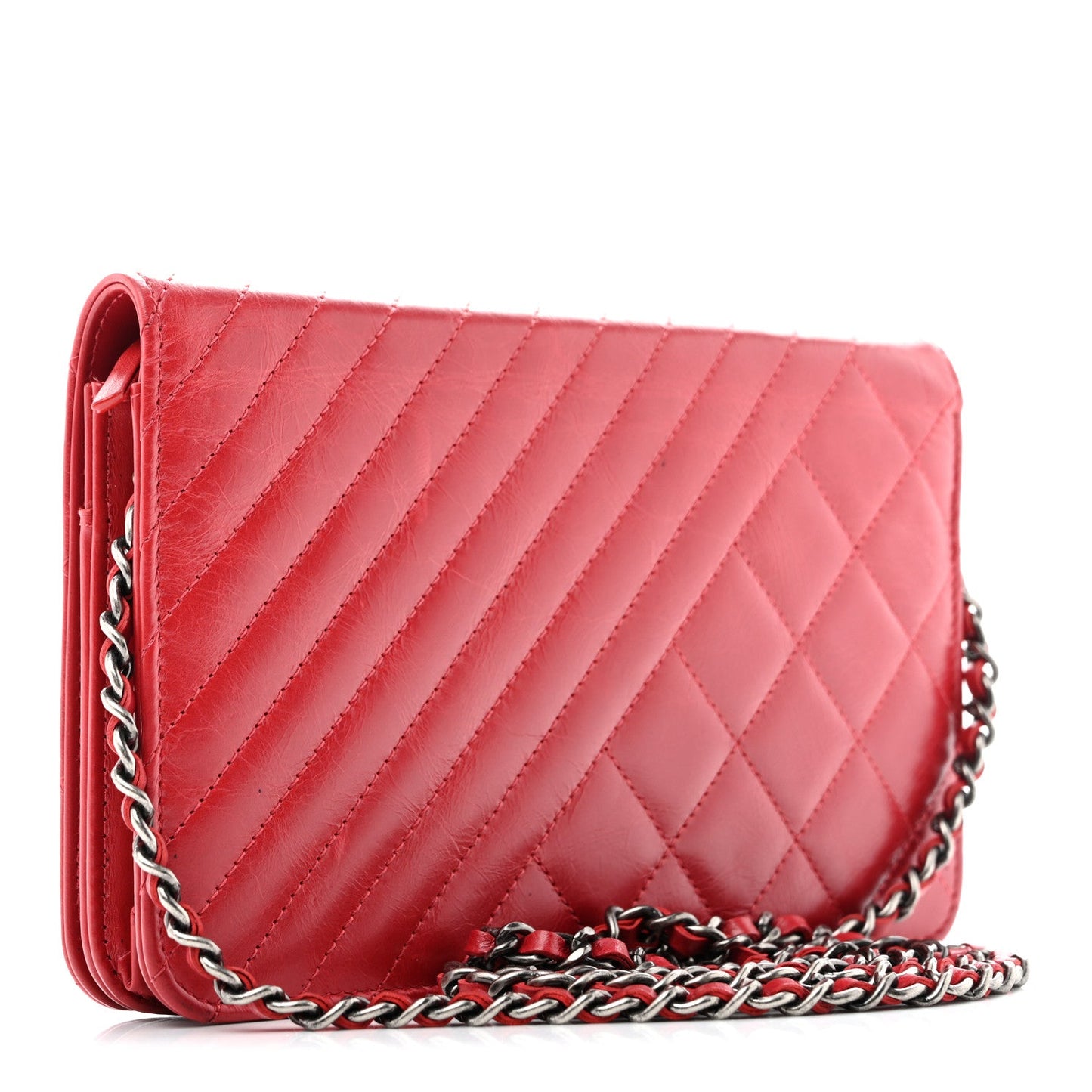 Glazed Calfskin Quilted Coco Boy Wallet On Chain WOC Red