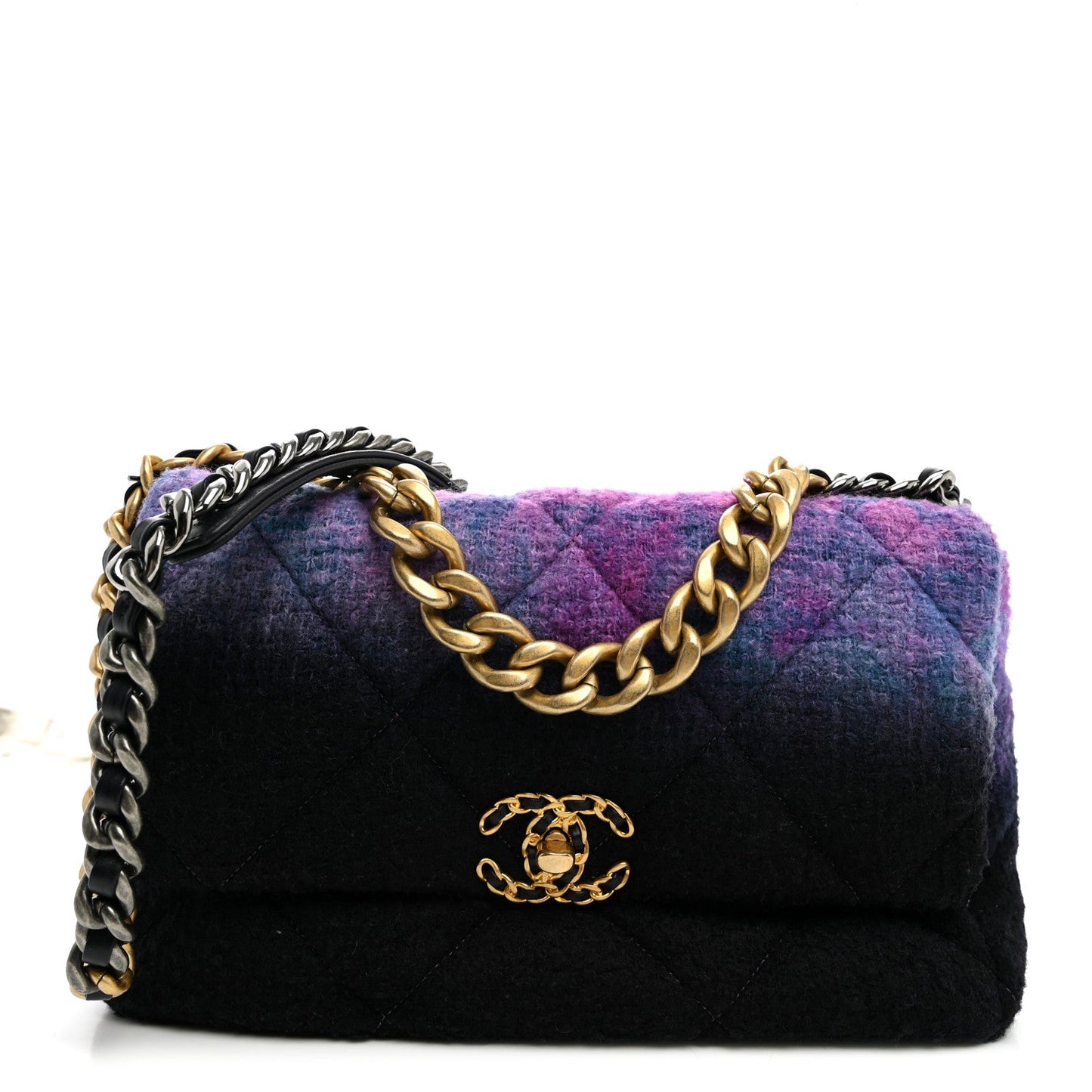 Wool Tweed Quilted Large Chanel 19 Flap Purple Black Blue
