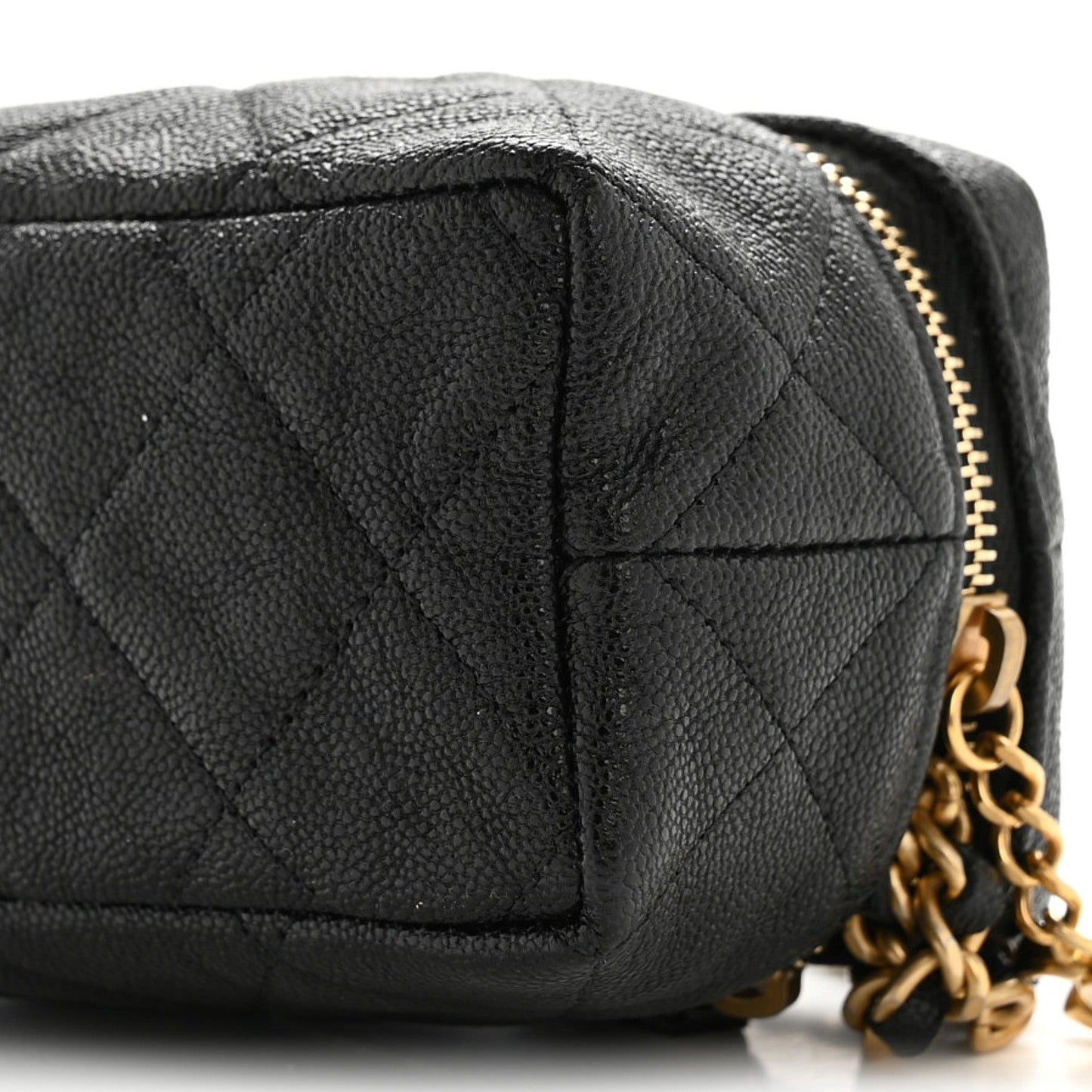 Caviar Quilted Mini Top Handle Vanity With Chain Black