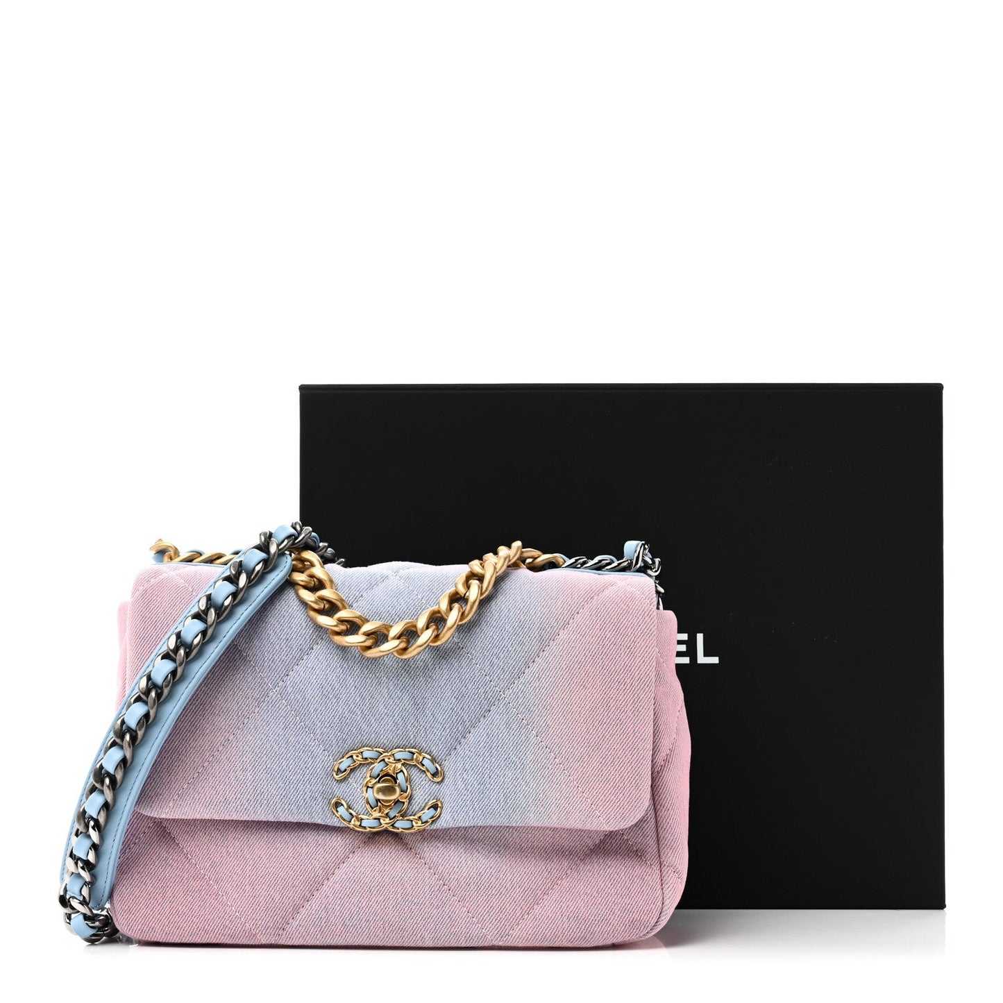 Denim Quilted Medium Chanel 19 Flap Blue Pink