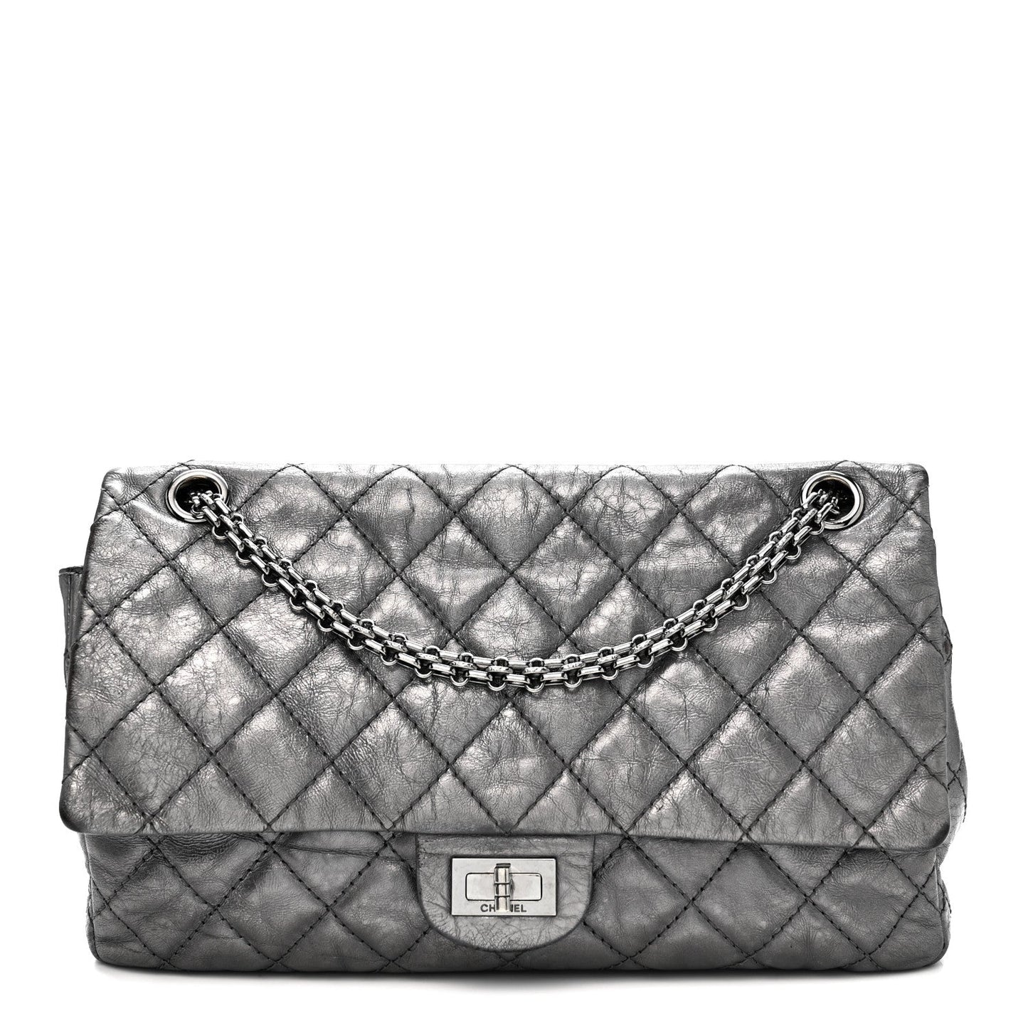 Metallic Aged Calfskin Quilted 2.55 Reissue 226 Flap Dark Silver