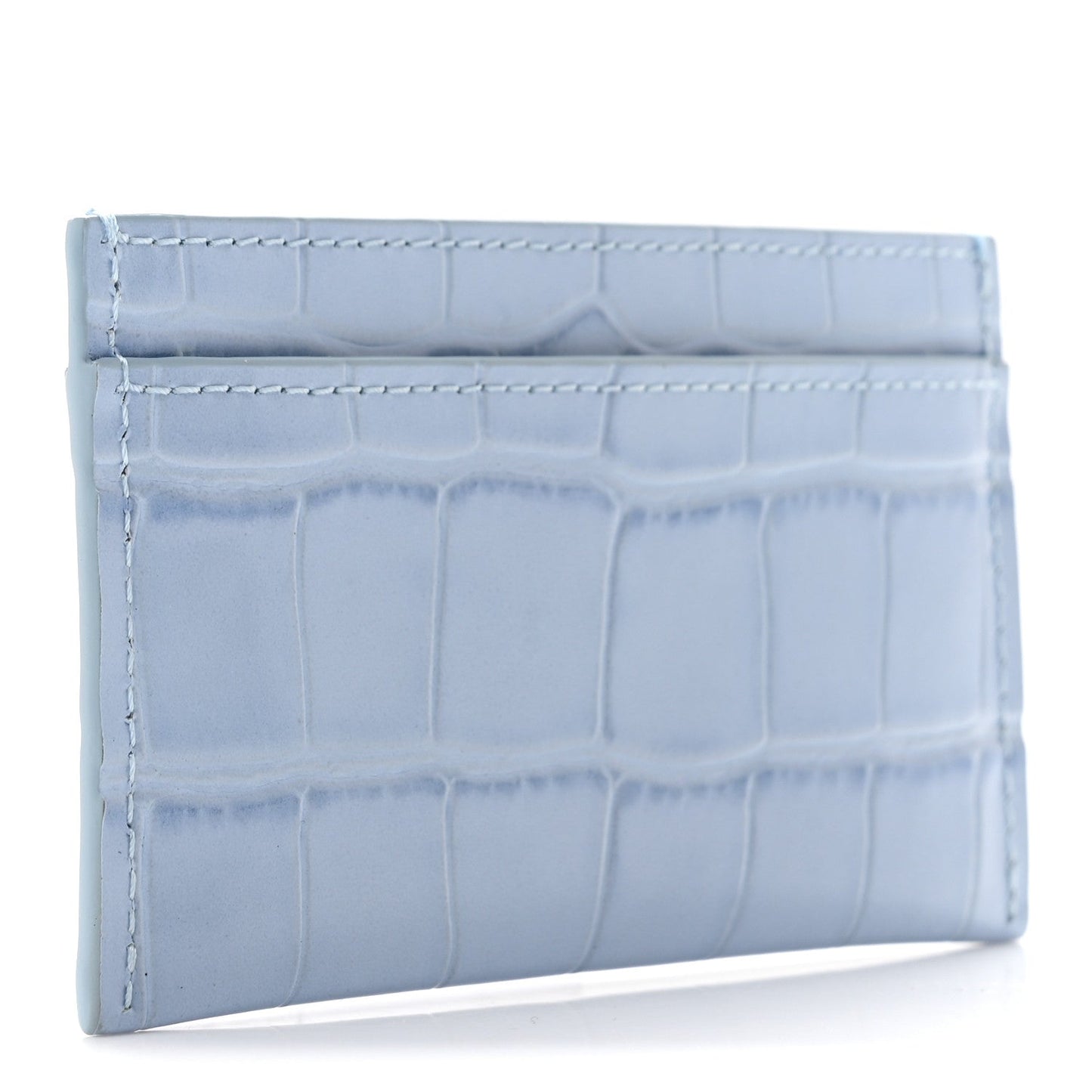 Calfskin Crocodile Embossed Crococo Card Holder Light Blue