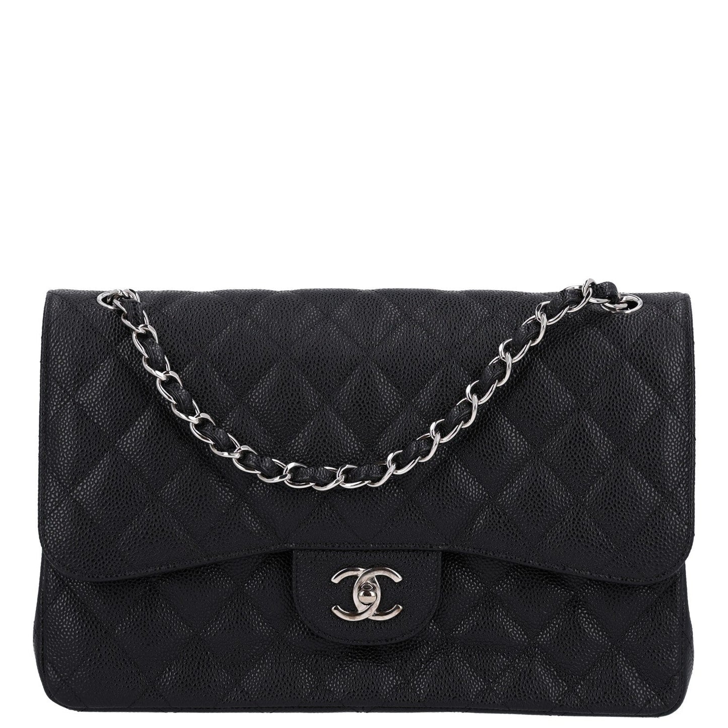 Caviar Quilted Jumbo Double Flap Black