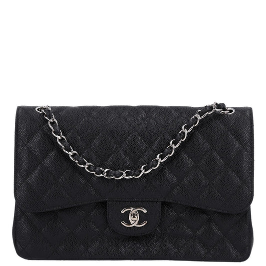 Caviar Quilted Jumbo Double Flap Black
