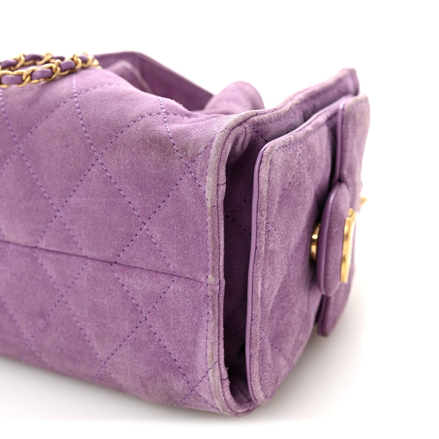 Suede Quilted Mini Chanel 25 Handbag Purple