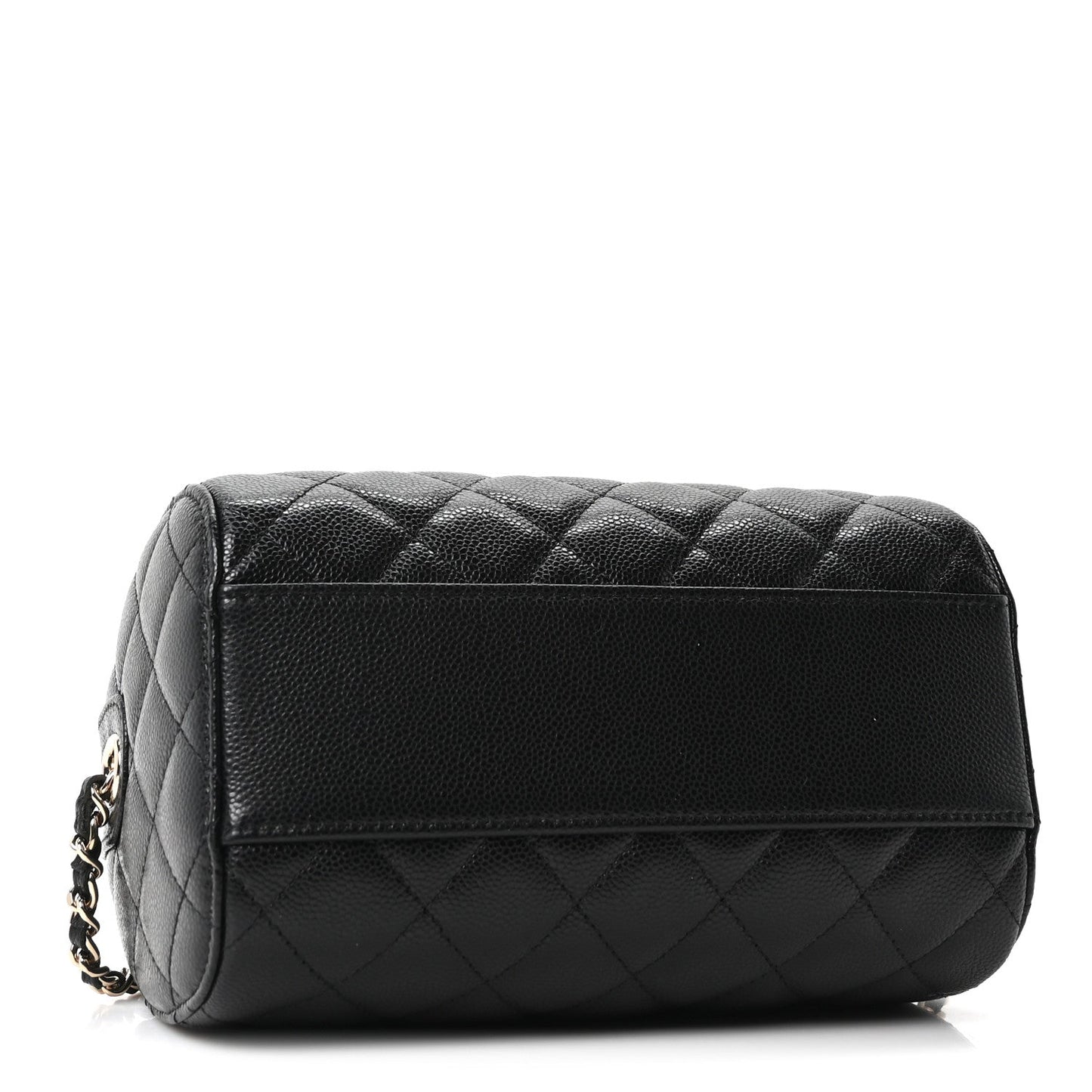 Caviar Quilted Barrel Clutch With Chain Black