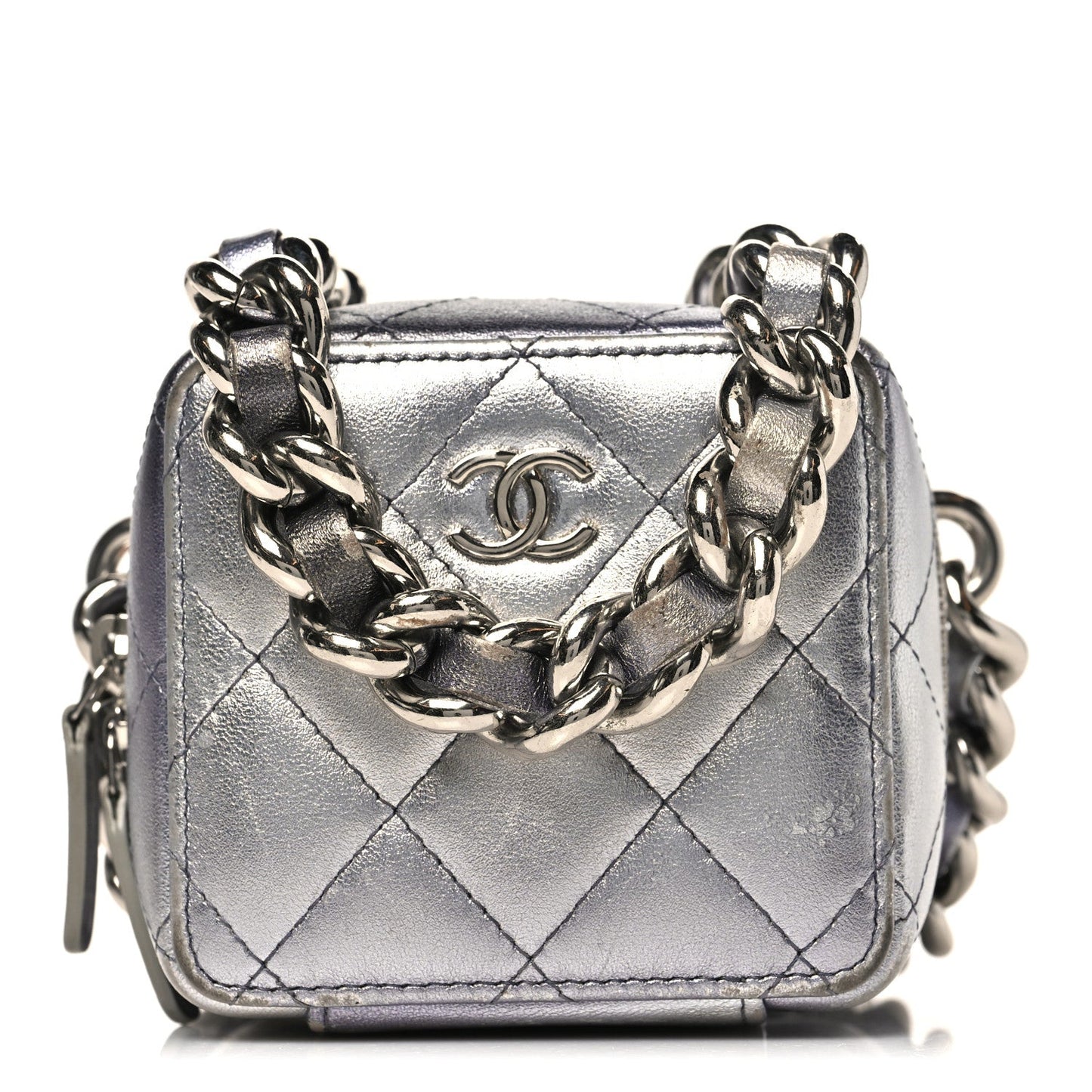 Gradient Metallic Lambskin Quilted Like A Wallet Clutch With Chain Silver Purple