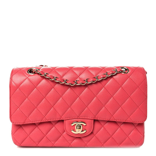 Caviar Quilted Medium Double Flap Red