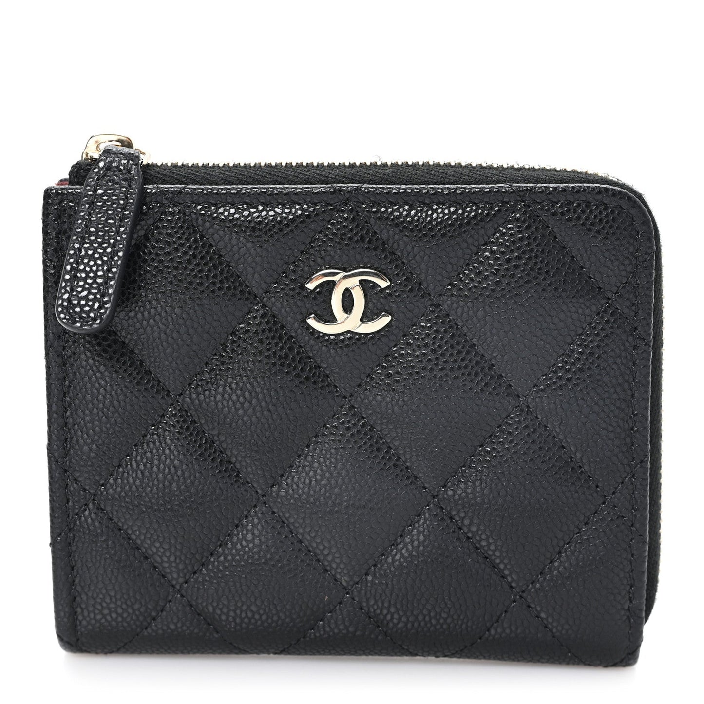 Caviar Quilted CC Zip Around Card Holder Wallet Black