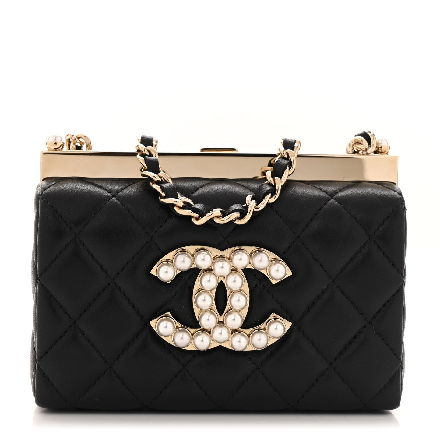 Lambskin Quilted Pearl CC Vanity Case Black