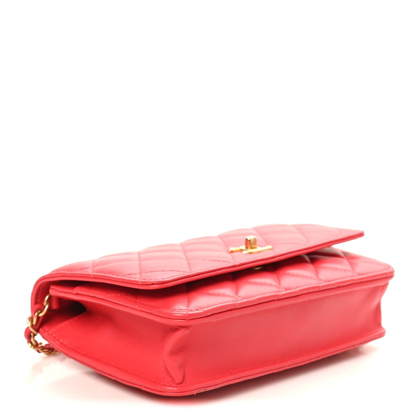 Lambskin Quilted CC Pearl Crush Wallet On Chain WOC  Red