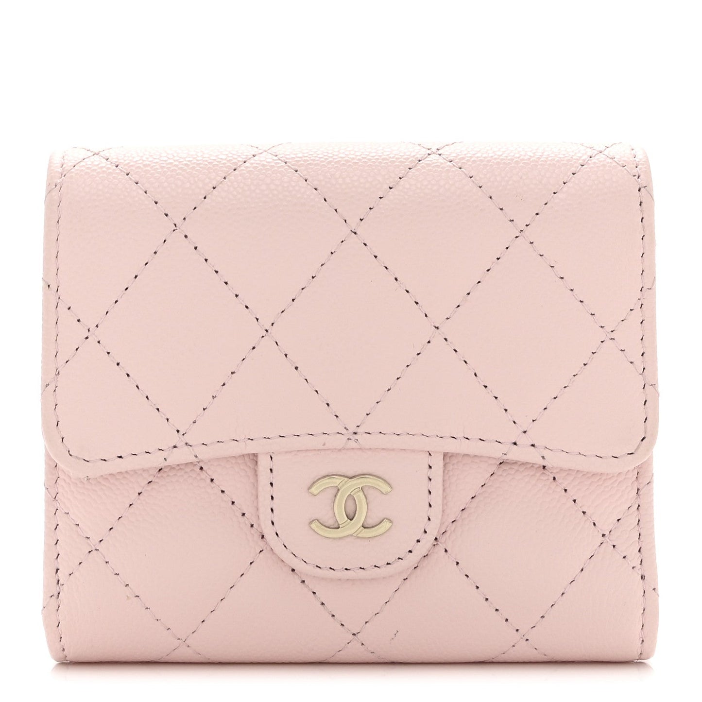 Caviar Quilted Compact Flap Wallet Light Pink