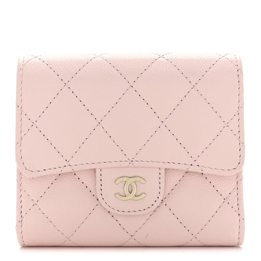 Caviar Quilted Compact Flap Wallet Light Pink