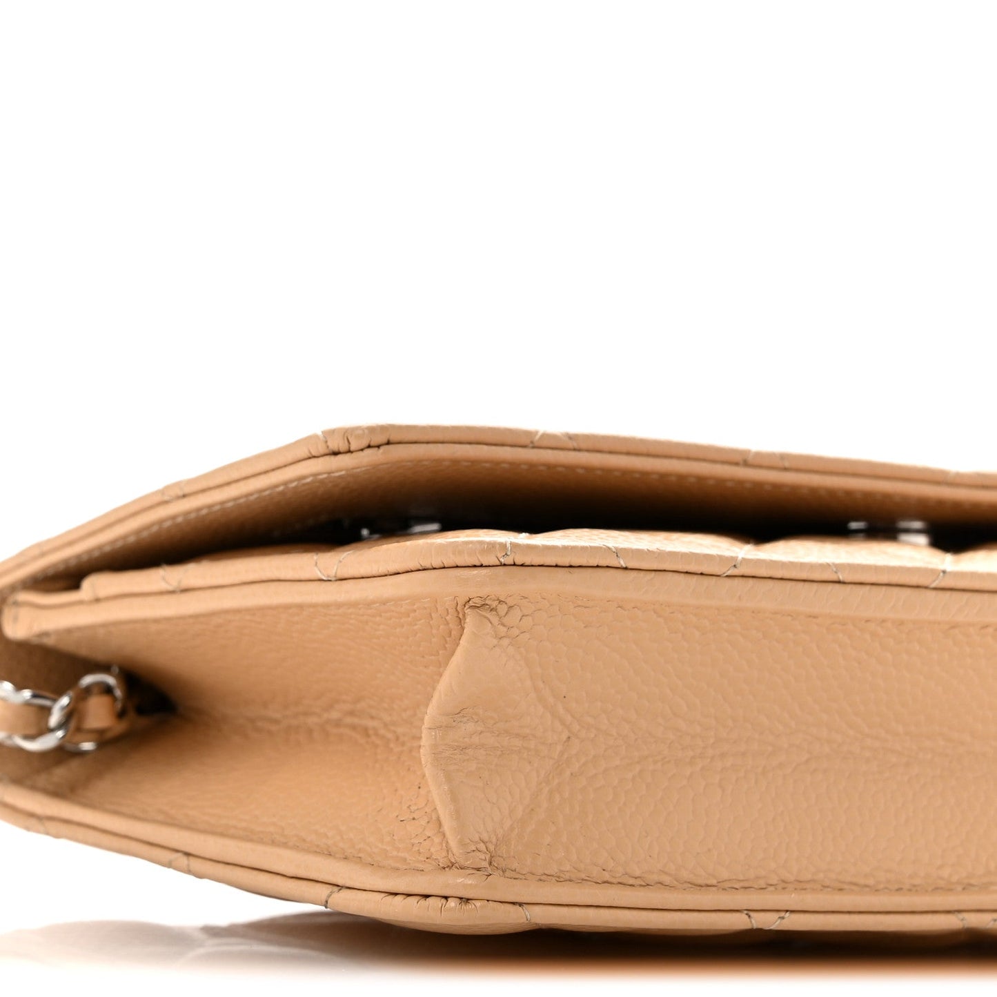 Caviar Quilted Wallet on Chain WOC Beige