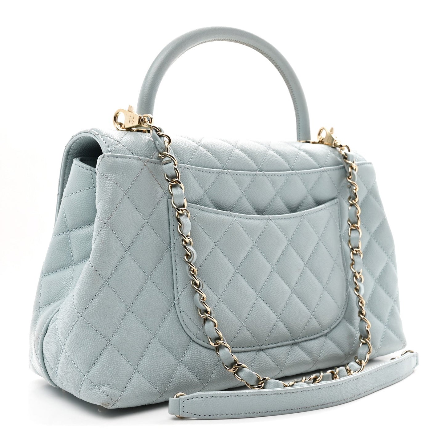 Caviar Quilted Small Coco Handle Flap Light Blue