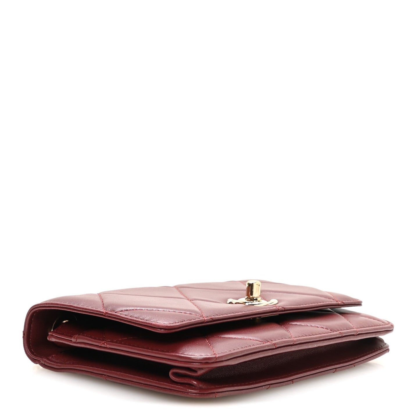 Lambskin Quilted Trendy CC Wallet On Chain WOC Burgundy