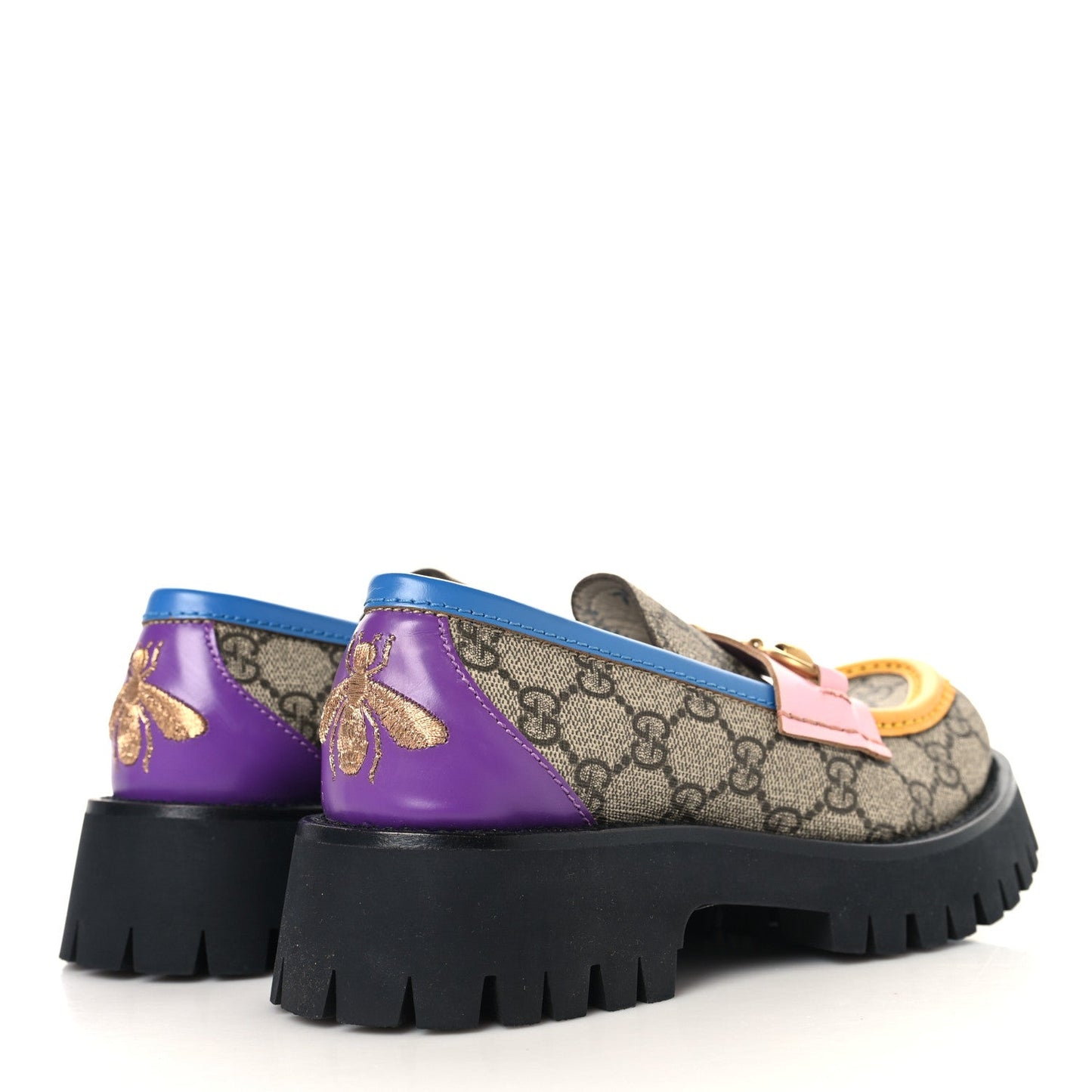 GG Supreme Monogram Cordovan Lux Womens Harald Horsebit 25mm Platform Loafers 35.5 Beige Sugar Pink Crop Shine Purple Marine