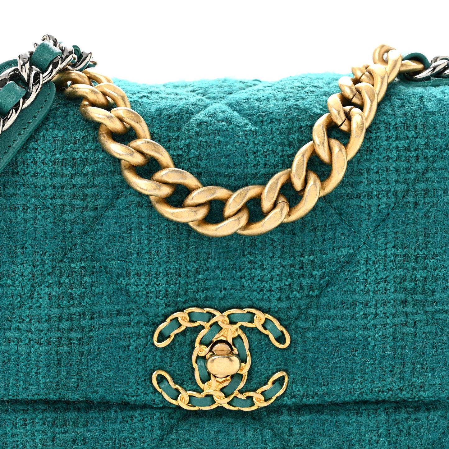 Tweed Quilted Medium Chanel 19 Flap Green