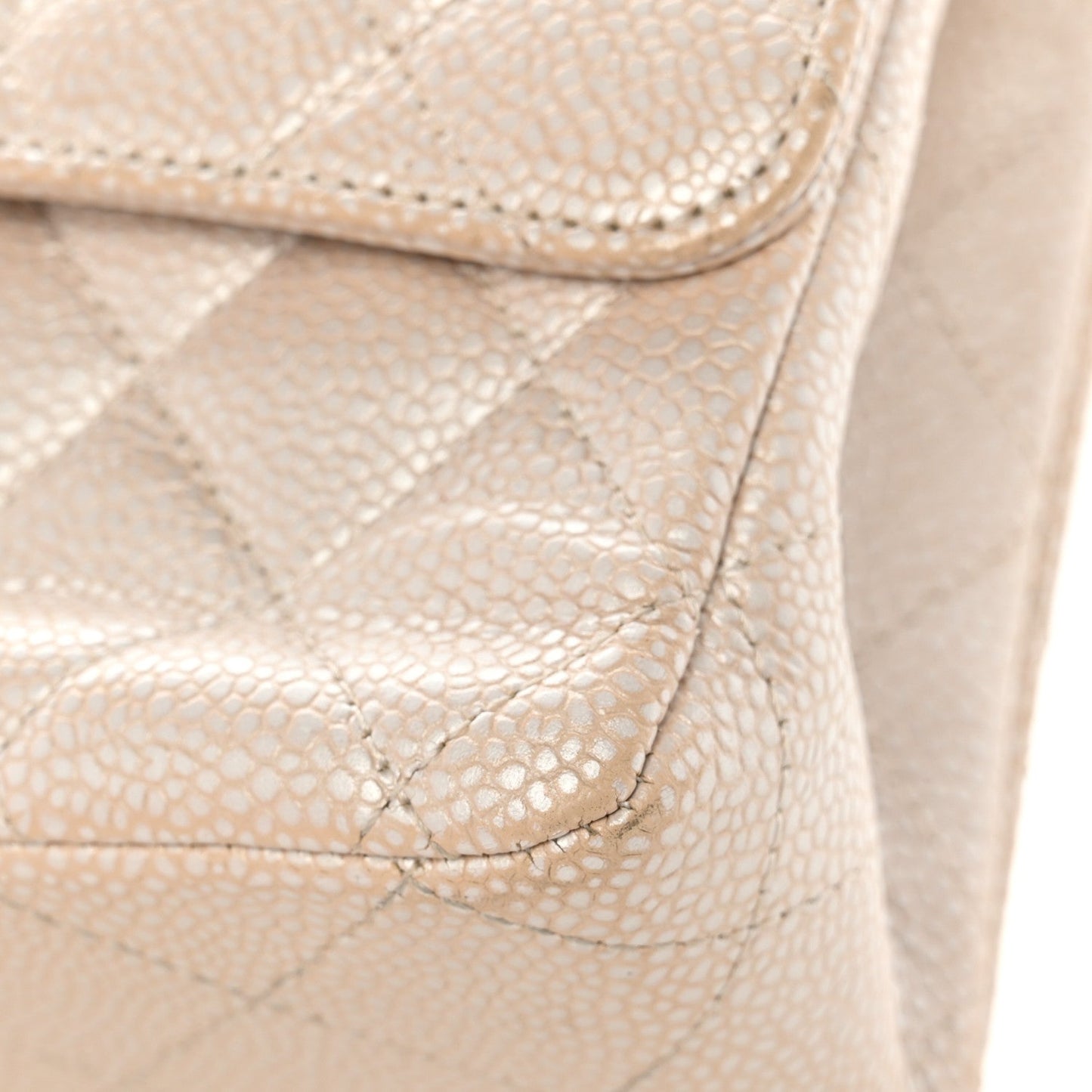 Pearly Caviar Quilted Medium Double Flap Light Beige