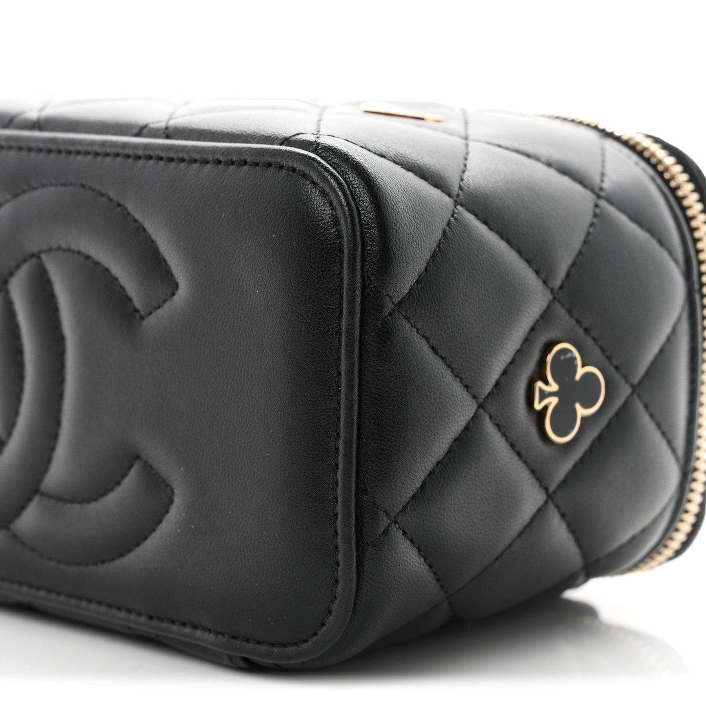 Lambskin Quilted Enamel Coco Casino Small Vanity Case With Chain Black