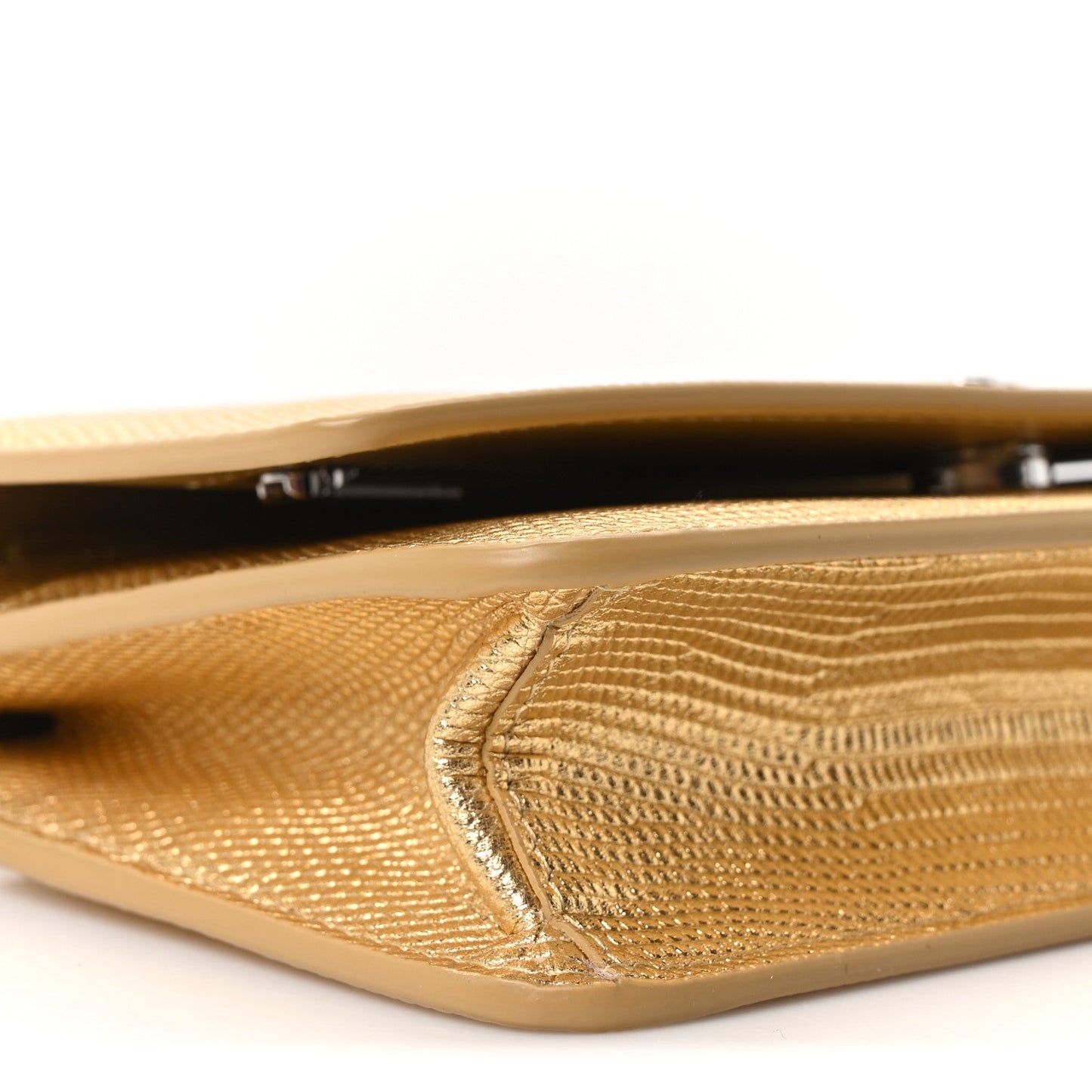 Calfskin Lizard Embossed Wallet On Chain WOC Gold