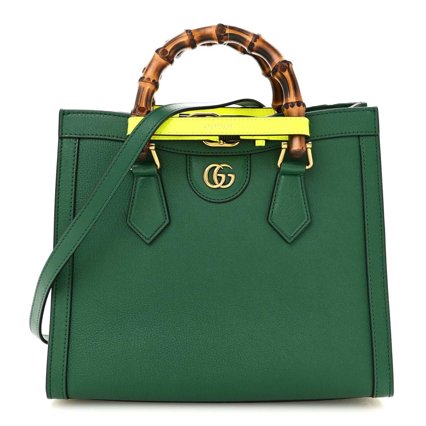 Wonka Grain Calfskin Small Diana Tote Bag Green Yellow Fluo