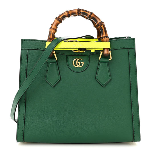 Wonka Grain Calfskin Small Diana Tote Bag Green Yellow Fluo