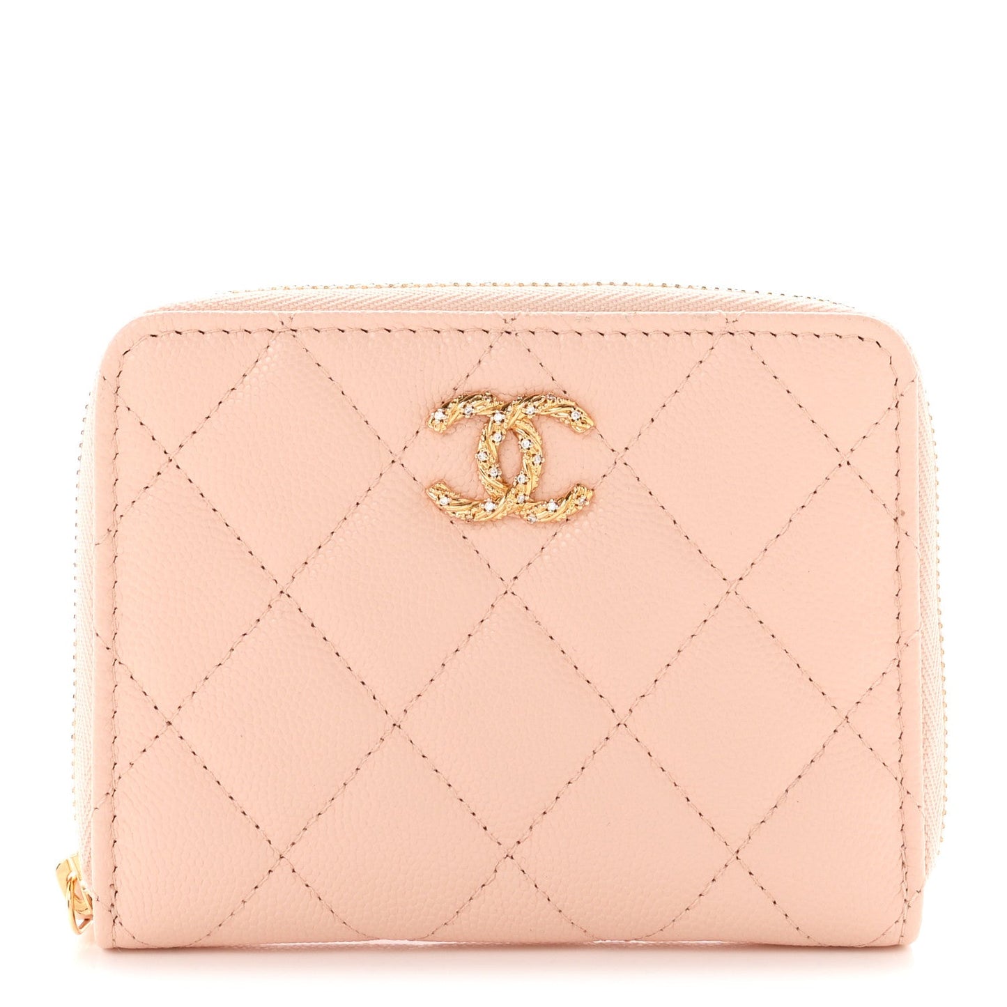 Caviar Crystal Quilted CC Zip Coin Purse Light Pink