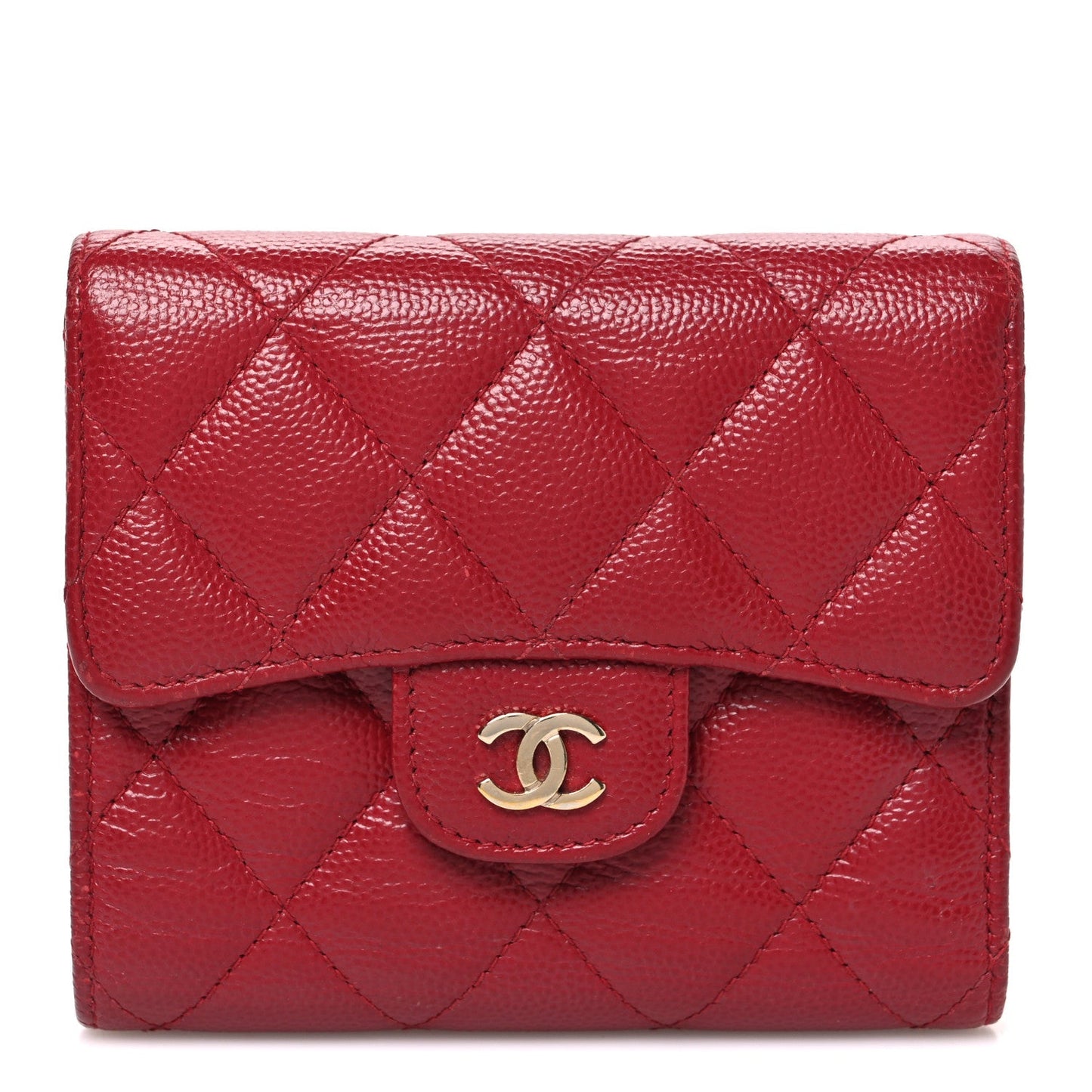Caviar Quilted Compact Flap Wallet Dark Red