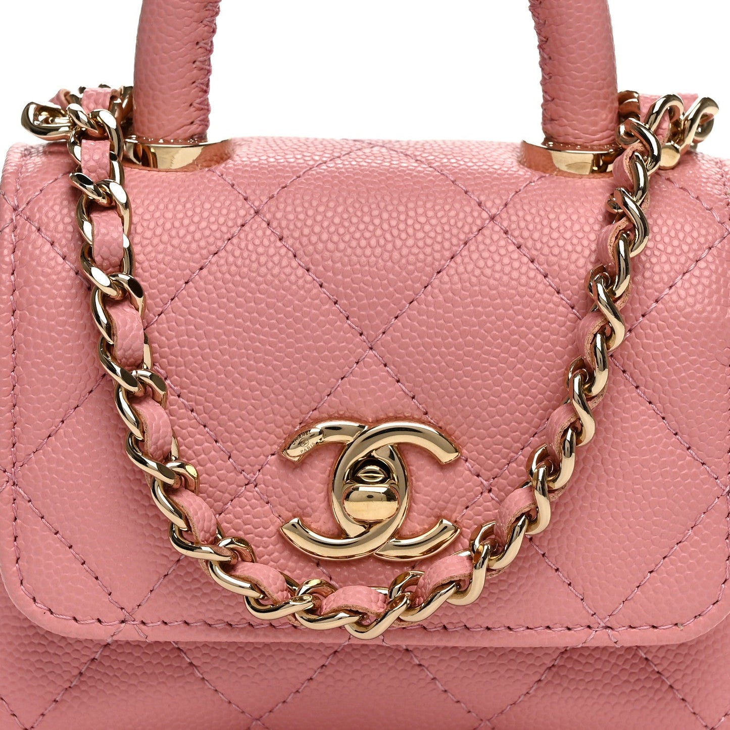 Caviar Quilted Nano Coco Handle Clutch With Chain Pink