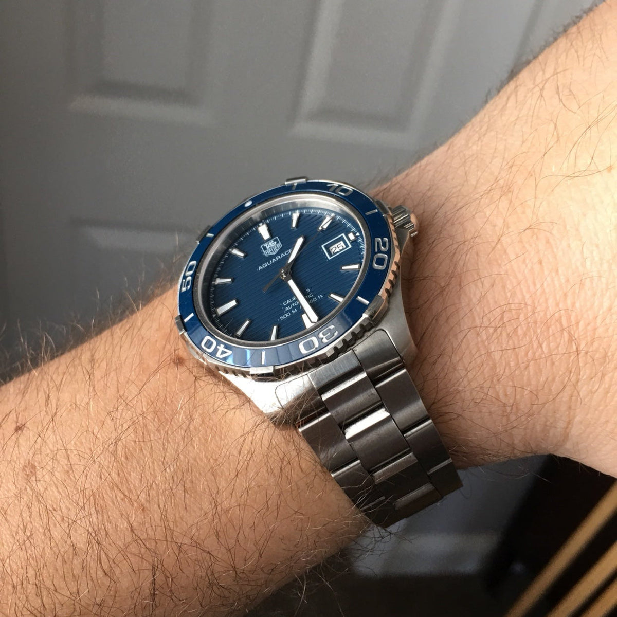 Tag Heuer Aquaracer Calibre 5 Automatic Blue Dial Silver Steel Strap Watch for Men - WAK2111.BA0830