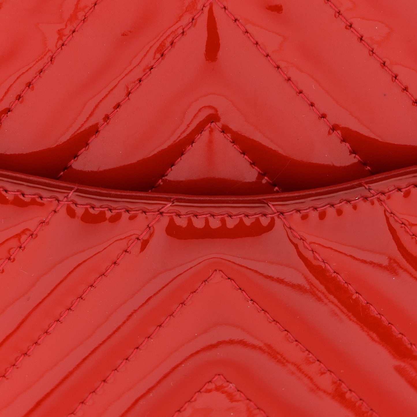 Patent Chevron Quilted Mini Square Flap Red