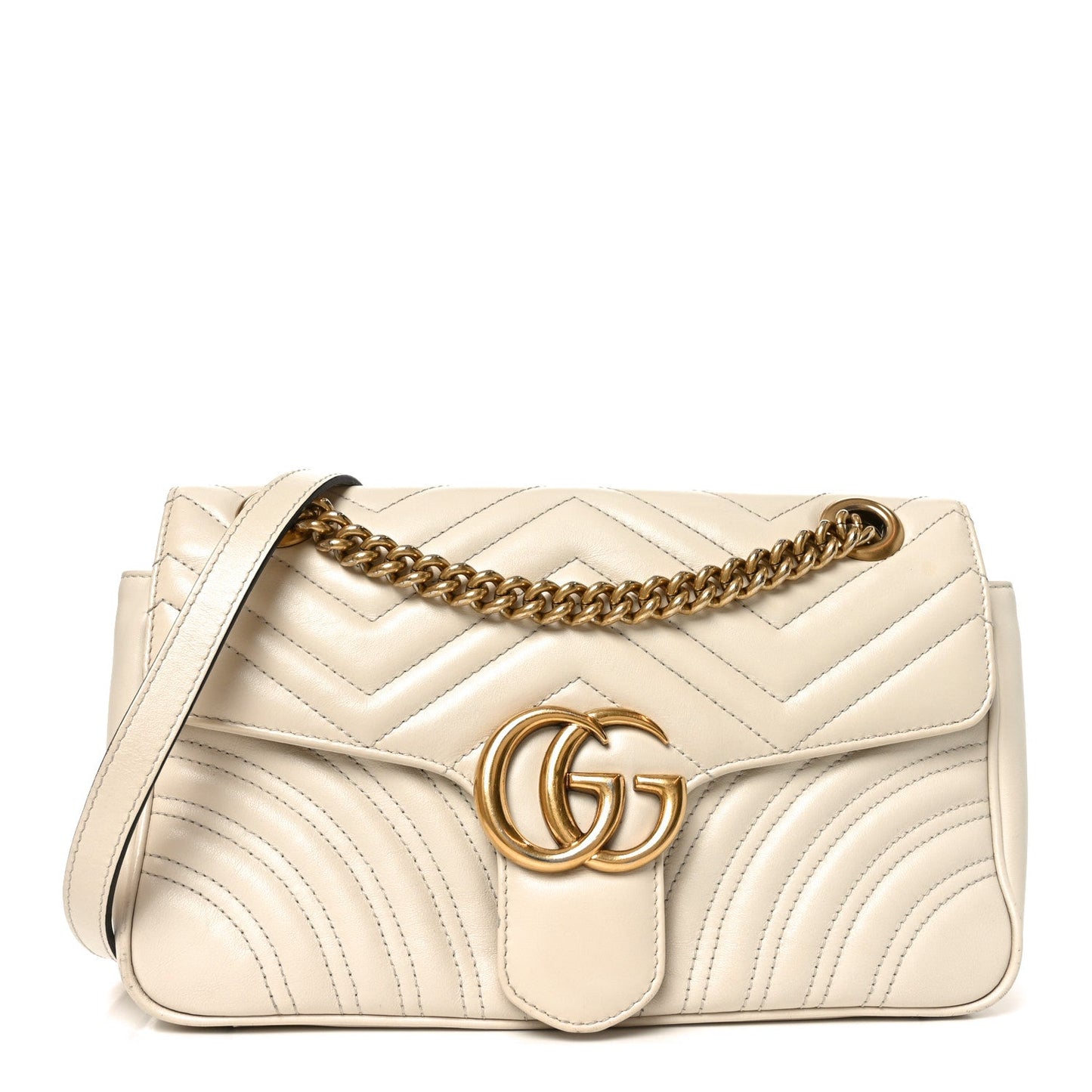 Calfskin Matelasse Small GG Marmont Shoulder Bag White