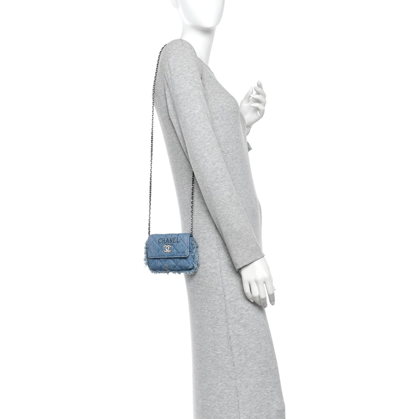 Denim Quilted Denim Mood Clutch With Chain Blue Multicolor