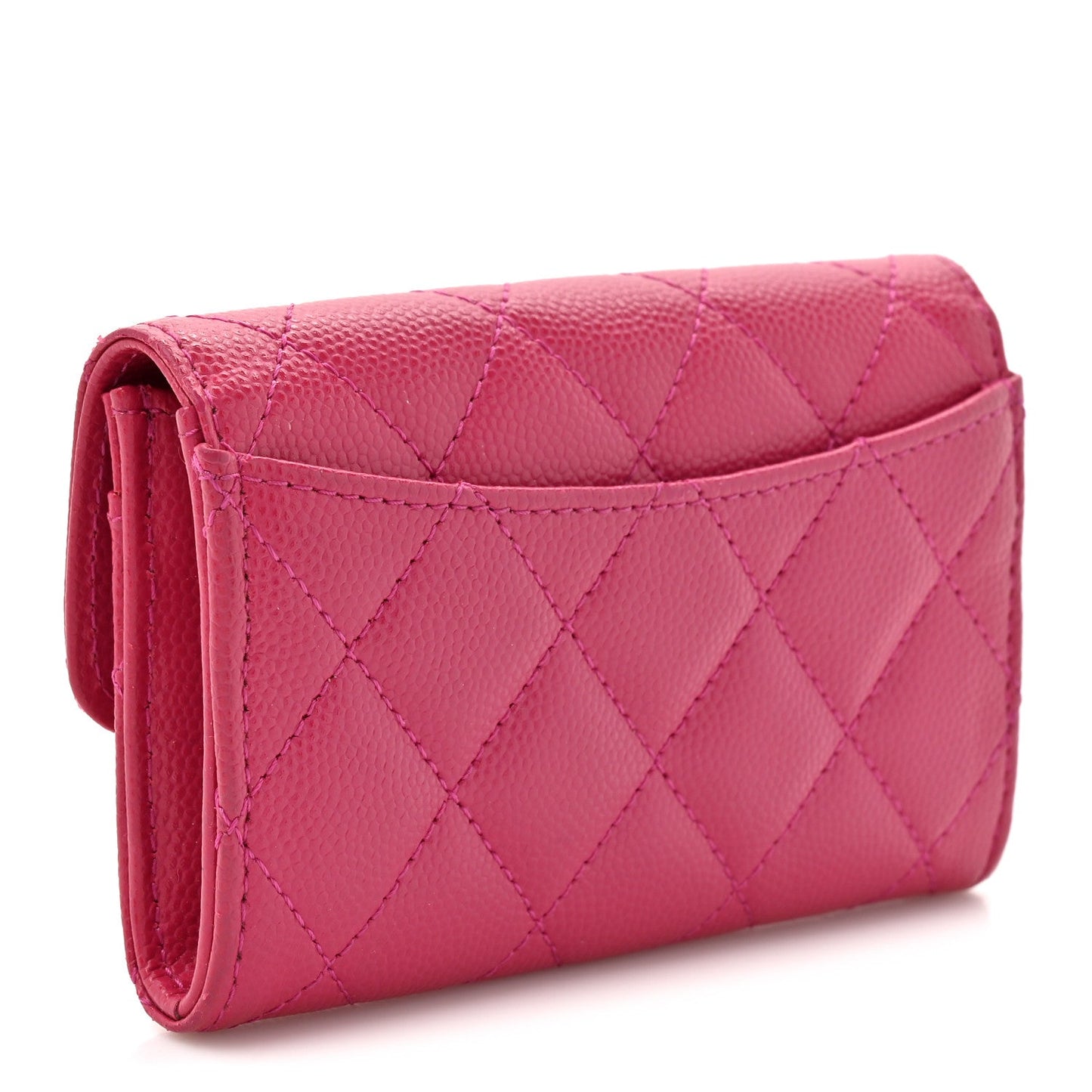 Caviar Quilted Flap Card Holder Wallet Pink