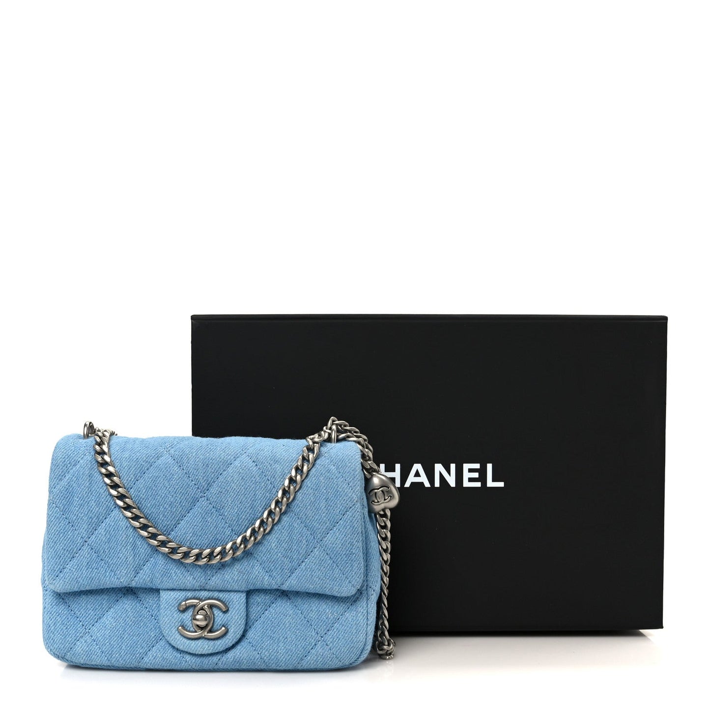 Denim Quilted Sweetheart Mini Flap Blue