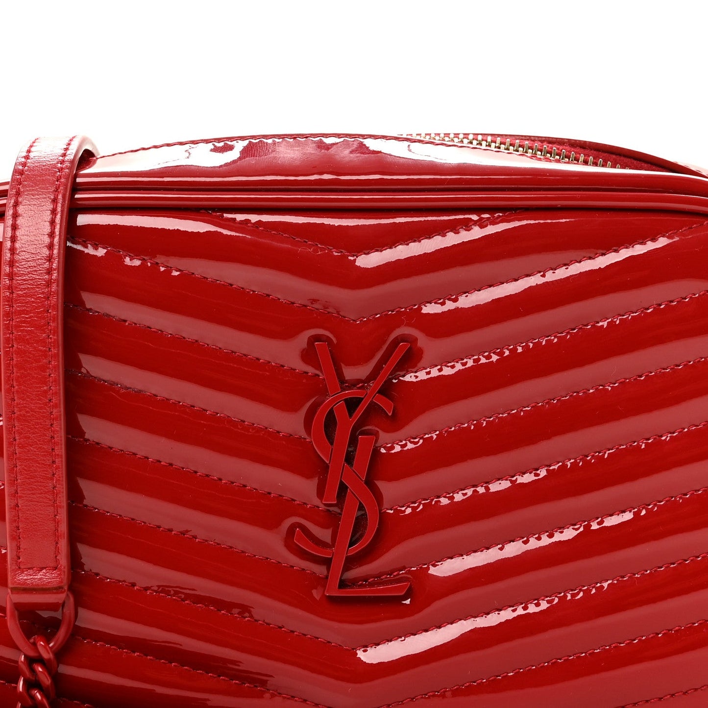 Patent Calfskin Matelasse Monogram Mini Lou Camera Bag Eros Red