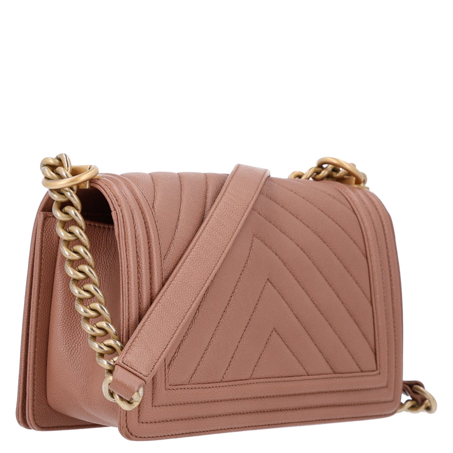Caviar Chevron Quilted Medium Boy Flap Dark Beige