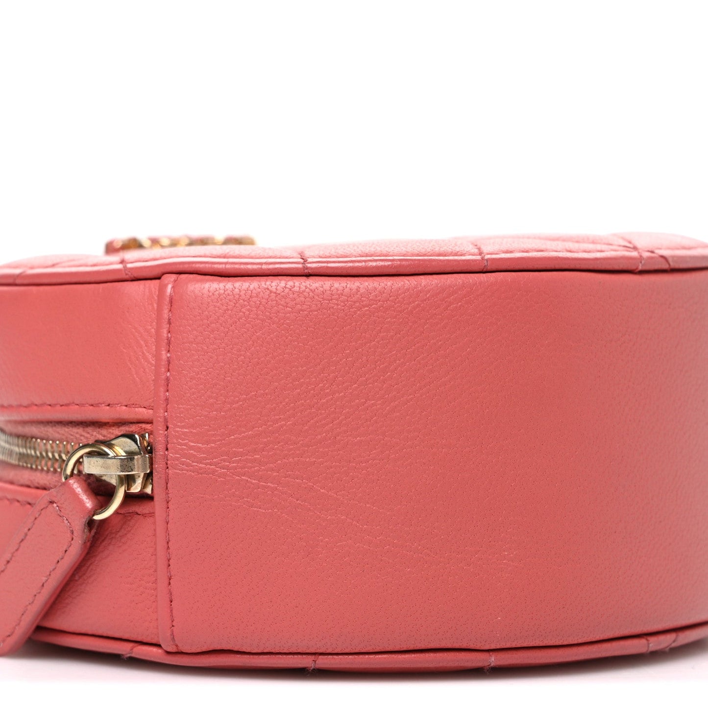 Goatskin Quilted Chanel 19 Round Clutch With Chain  Coral